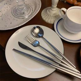 Dinnerware Sets 2024 Chopsticks Poons Single Person Portable Tableware Four Piece Set Stainless Steel Forks Student Silvery Travel Storage