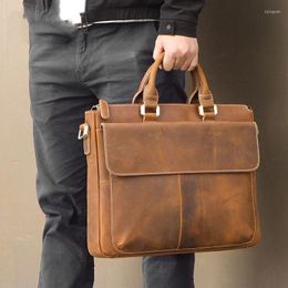 Briefcases Top Quality Luxury Fashion Vintage Briefcase For Men Formal Business Laptop Bag Designer Handbags 2023 Drop Bags