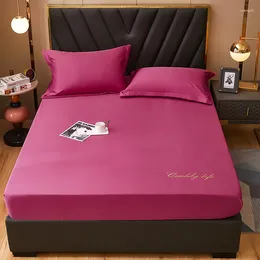 Bedding Sets 2023 Polyester Four Corners With Elastic Band Bed Sheet Bedspread Non-slip Mattress Cover Dustproof Burgundy