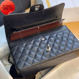 10A Mirror Quality Classic Quilted Double Flap Bag 25cm Medium Top Tier Genuine Leather Bags Caviar Lambskin Black Purses Shoulder Chain Box Designer Handbag 34