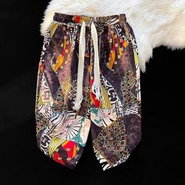 Men's Shorts Japanese Male Samurai Costume Flower Trousers Chinese Cotton Linen Beach Casual Loose Sweatpants Fashion Board