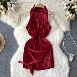 Casual Dresses Women Sexy Velvet Mini Dress Panties Set Stand Collar Sleeveless Waist Slim 2023 Fashion Nightclub Bar Women'S Clothing