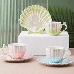 Coffeware Sets Coffeeware Kitchen Dining Bar Coffee Cup Plate Saucer Contrast Gradual Pearl Shell Tea Ceramic Set European