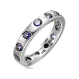 Cluster Rings 2.5mm Tanzanite Rhodium Over Sterling Silver Ring