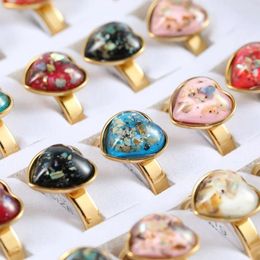 Cluster Rings 36pcs/lot Mixed Gold Colour Stainless Steel Natural Stone Heart Ring For Women Men Party Fashion Jewellery Gift Wholesale