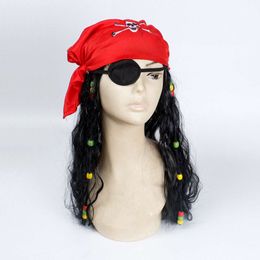 cosplay Eraspooky Caribbean Pirate Wig Jack Sparrow Cosplay Hat Eyepatch Halloween Costume Accessories Adult & Kids Party Fancy Dresscosplay