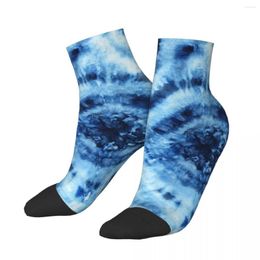 Men's Socks Blue Tie Dye Indigo Colour Nodular Batik Short Unique Casual Breatheable Adult Ankle