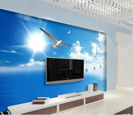 Wallpapers Customised Wallpaper For Walls Blue Sky White Sea Gull Sailboat Sun Ocean View Background Wall Po 3d