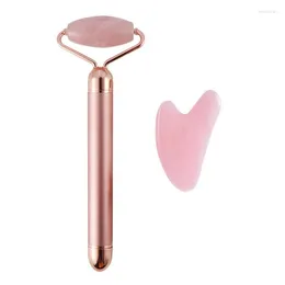 Nail Art Equipment 2In1 Rose Quartz Electric Facial Roller Gua Sha Face Massager Eye Beauty Products For Women
