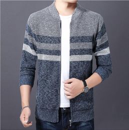 High quality Desinger Fashion men's zipper fleece Cardigans sweaters soft woolen warm contrast Sweaters Men stand collar Casual Trendy Coats Jacket young male