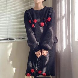 Women's Sweaters Hsa 2023 French Stylish 3D Flower Decoration Sweater Wrapped Slim Hip Skirt Women Two Piece Sets Fall Winter Pullover Suit