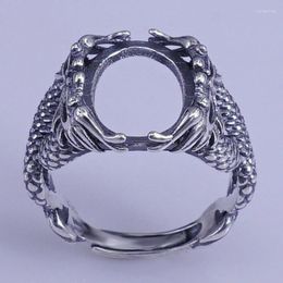 Cluster Rings Chinese Dragon Men Ring Setting 11mm 15mm Gemstone 925 Silver For Jewellery DIY