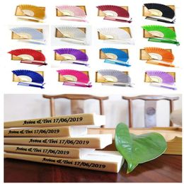 Party Favour 25pcs Personalised Engraved Silk Hand Fan Wedding Fold Vintage Fans Customised