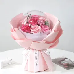 Decorative Flowers Acrylic Bobo Ball With Artificial Rose Soap Bouquet For Mother's Valentine's Day Girlfriend Birthday Romantic Gift
