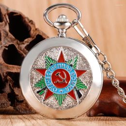 Pocket Watches Fashion Silver Skeleton Insignia Comunista Mechanical Watch Soviet Sickle Hammer Case Design Fob With Chain