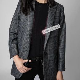 Women's Suits Blazer's Blazer Fall Fashion Casual Cheque Print Slim Fit Professional Jacket Wool Blend 231023