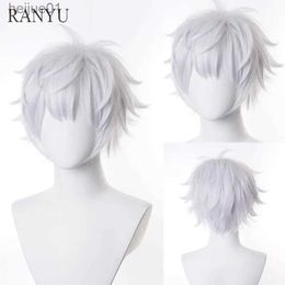 Synthetic Wigs RANYU White Men Wig Short Straight Synthetic Anime Hair High Temperature Fibre for Cosplay PartyL231024