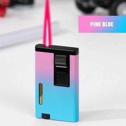 Lighters 2023 New Ultrathin Gradient Direct Spray Lighter Windproof Mini Red Flame Visible Gas Inflatable Metal Lighter Creative Tool