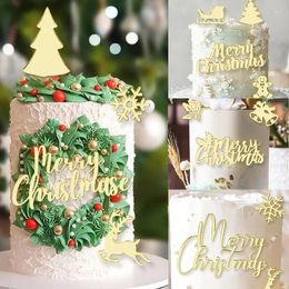 Cake Tools Acrylic Merry Christmas Topper Xmas Tree Santa Sleigh Reindeer Snowflake Charm Happy Year Cupcake For Party