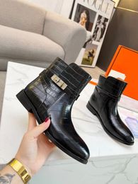 Black and Brown Genuine Leather Chelsea Ankle Boots Elastic band Thick Block Low Heel Round Toe Women's Outdoor shoes Luxury Designer boots Factory footwear 35-42