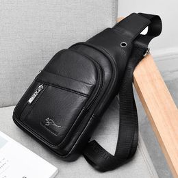 Factory sales leather mens shoulder bags 2 Colours simple Joker men backpacks outdoor sports casual leather chest bag three-layer waterproof fashion handbag