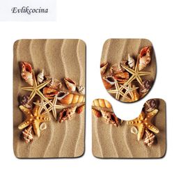 Bath Mats 3 Pcs Beach Shells Ocean Bath Mats Anti Slip Bathroom Mat Set Tapete Banheiro Washable Toilet Rugs Alfombra Bano 231024