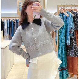 Women's Knits 2023 Early Autumn Color-block Lapel Knitted Long-sleeved All-match Cardigan Women