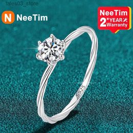 Wedding Rings NeeTim 0.5ct 5mm D VVS1 Moissanite Diamond Ring for Women S925 Sterling Silver Eternity Band Wedding Party Jewellery with GRA Gift Q231024