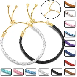 Charm Bracelets 2Pcs/Lot Gold Color Drawstring Leather Chain Fit DIY Beads Luxury Bracelet Pulsera For Women Men Jewelry Gifts