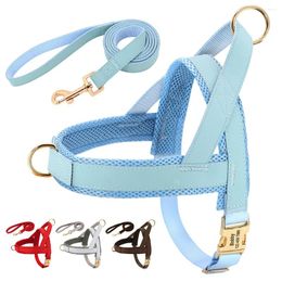 Dog Collars Personalised Harness Leash Set Soft Padded Dogs Vest Harnesses Free Custom Pet ID Buckle Vests With Lead Rope For Pug