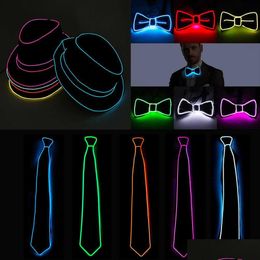 Other Event Party Supplies Jazz Dancer Favours Wire Glowing Streak Gentleman Cap Attractive Crazy Led Strip Neon Top Hat Tie Weddin Dh3Z1