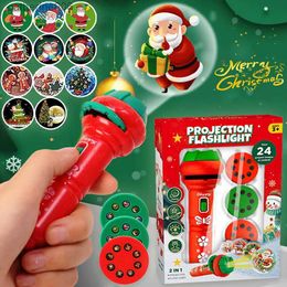 Other Toys Fun Cartoon Santa Projector Flashlight Toys Kids Early Education Light Up Pattern Sleep Flashlight Baby Puzzle Christmas GiftsL231024