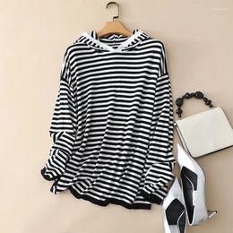 Women's Sweaters Oversized Merino Wool Blend Striped Hoodies