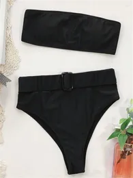 Women's Swimwear Bikini Women Swimsuit 2023 Black Bandeau Bikinis Set Sexy High Waist Summer Two Piece Beachwear Bathing Suit Female