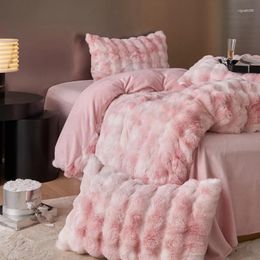 Bedding Sets A Version 450gfur Velvet B 210gmilk Beddingset Stripe Duvetcover Flatsheet Pillowcase Winter Warm Heating Up