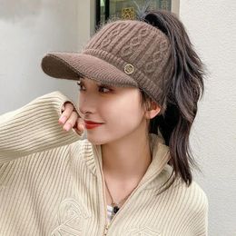 Ball Caps Fashion Autumn Winter Warm Women Girls Knitted Hat Female Empty Top Soft Baseball Cap Casual Outdoor Windproof Elastic Bonnet