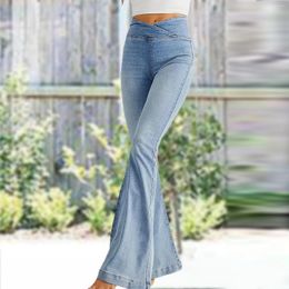 Women's Jeans Casual Vintage Button Bootcut Ladies Flare Pants Fashion Women Denim Long Slim Hip Hop Trousers Chi Vacation Outfit