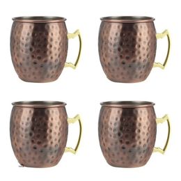 Mugs 4pcs 550ml Matte Bronze Hammered Copper Plated Moscow Mule Mug Beer Cup Coffee Drinkware 231023