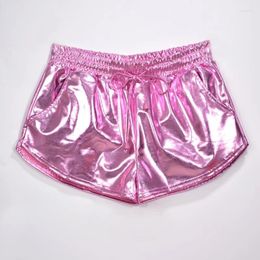 Women's Shorts Women Shiny Metallic 2023 Summer Holographic Wet Look Casual Elastic Drawstring Festival Rave Booty