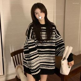 Women's Sweaters Vintage Loose Thick Sweater Y2K Striped Korean High Street College Style Sweet Punk Hip-hop Harajuku Top