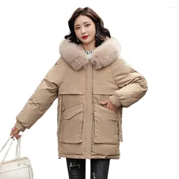 Women's Trench Coats Women Winter Hooded Faux Fur Collar Midi Windproof Warm Coat Overalls Puffer Jacket Cotton Padded Parkas Overcoat