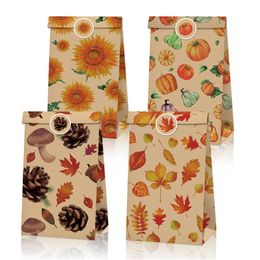 Gift Wrap Thanksgiving Paper Party Favour Bag Fall Theme Bags With 18 Stickers Autumn Goodie Candy Wrapped For Birthday Decorations Sup Amgf0