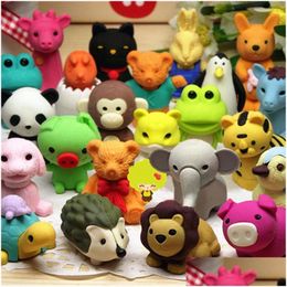 Erasers Wholesale 50Pcs/Pack Colorf Cute Cartoon Animal Pencil Eraser Ding Art Painting Rubber Correction Exam Writing Tpr Assemblable Dhfln