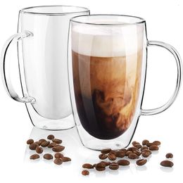 Mugs 350 450ml Double Wall Glass Coffee Insulated Clear Borosilicate Glasses Cup With Handle Juice Milk Tea Cups For Gifts 231024