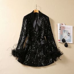 1012 2023 Autumn Milan Runway Coat Jackets Long Sleeve Lapel Neck Black Sequins High Quality Button Fashion Womens Clothes sh