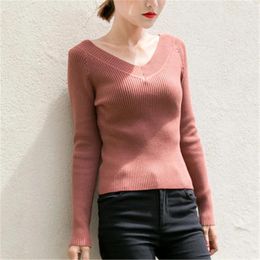 Women's Sweaters Female Sexy Deep V Neck Women And Pullovers Winter Knitted For Warm Jumper Slim Stretch Sweater T316