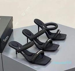 Slippers Sandals Cat Heels Holiday Sandals Black High Heel New Soft Bottom Stiletto High-Heeled Ladies Banquet Luxury