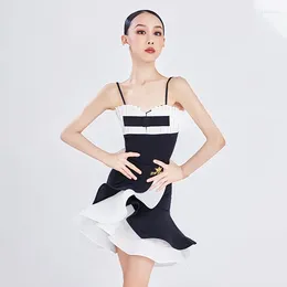 Stage Wear Latin Dance Dress Girls Black Rumba Competition Practise Dancewear Bodysuit Skirt Sleeveless Performance Costume VDB6997