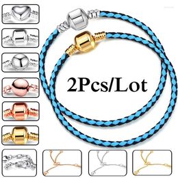 Charm Bracelets 2Pcs/Lot High Quality Blue Leather Chain Fit DIY Beads Bracelet Pulsera Jewelry For Women Men Girl Special Offer