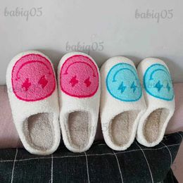 Slippers 2023 New Cute Face Slippers Lightning Blue/ Pink Wnter Warm Home Slippers for Woman Man Fulffy Fur Slippers Indoor House T231024